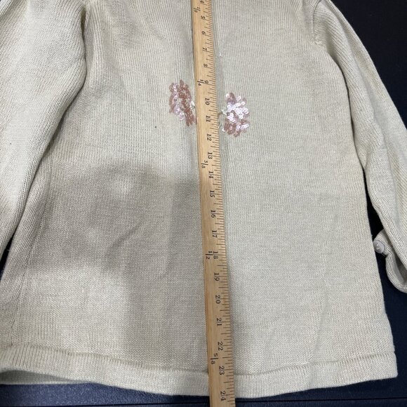 Storybook Knits Cardigan Womens S Tan Knit Embellished Beaded Floral Cottage - Picture 8 of 8